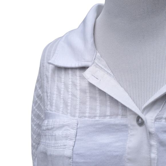 Soft Surroundings White Cotton Slub Button Down Long Sleeve Top Blouse 1X Plus - Picture 3 of 16